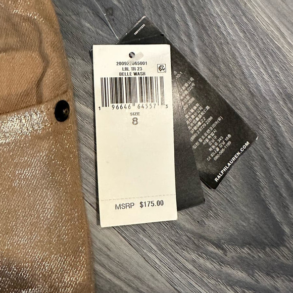 Lauren by Ralph Lauren High Rise Comfort Straight Jeans Belle Wash Metallic Gold - Picture 5 of 10